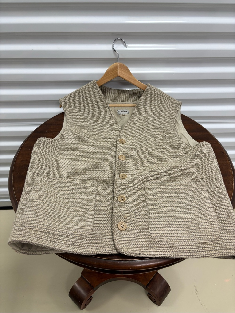 Textured Knit Beige Vest with Front Pockets